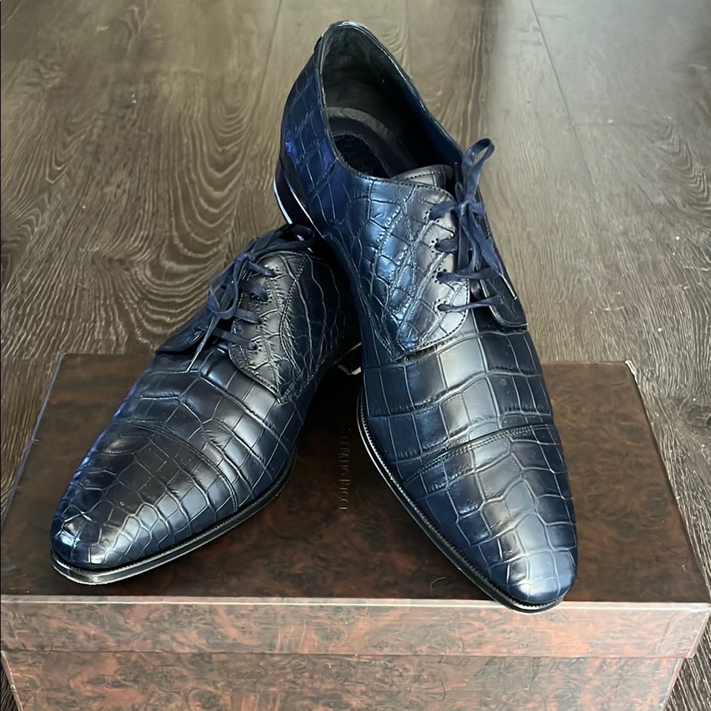 Stefano Ricci Navy Blue Crocodile Oxford Shoes